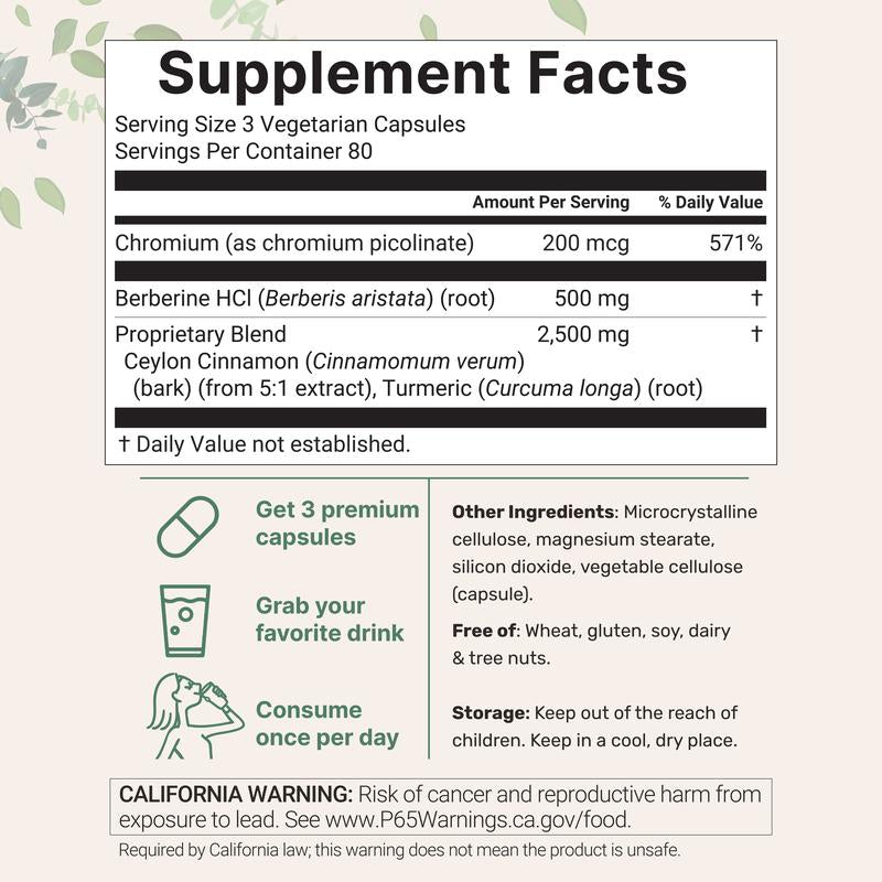 Berberine with Ceylon Cinnamon - 240 Vegeterian Capsules